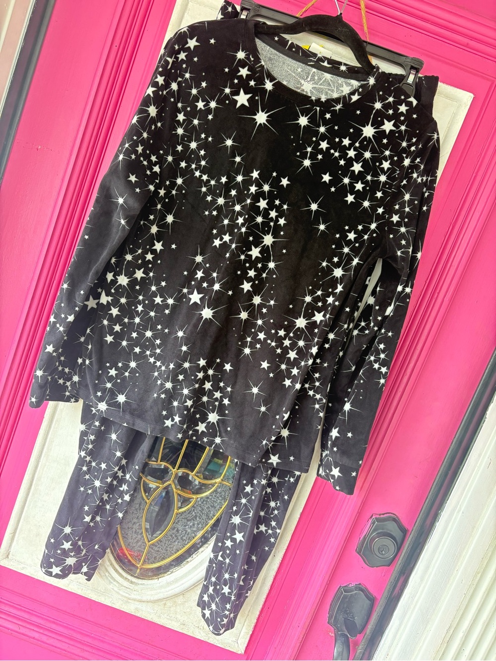just be Black Star Print Pajama Set